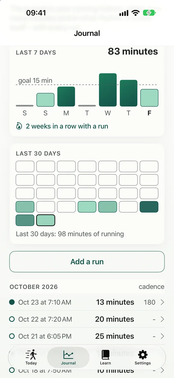 Journal: weekly chart and streak